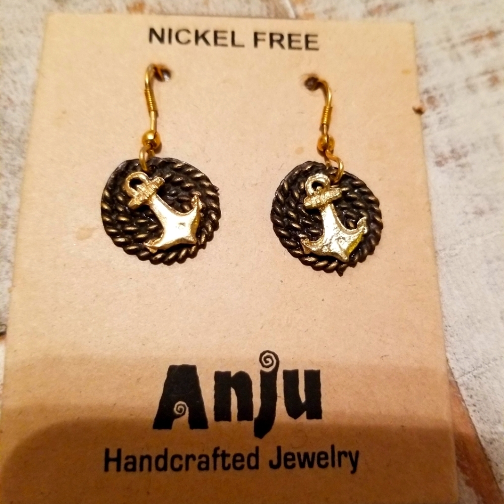 New Anju pierced pewter anchor earrings